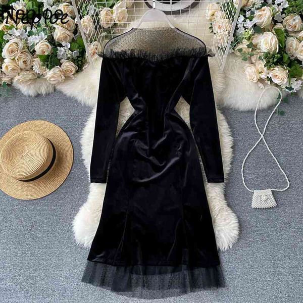 neploe chic mesh patchwork design women dress spring new french style vintage velvet dresses elegant temperament zip vestidos 210422, Black;gray
neploe chic mesh patchwork design women dress spring new french style vintage velvet dresses elegant temperament zip vestidos 210422, Black;gray