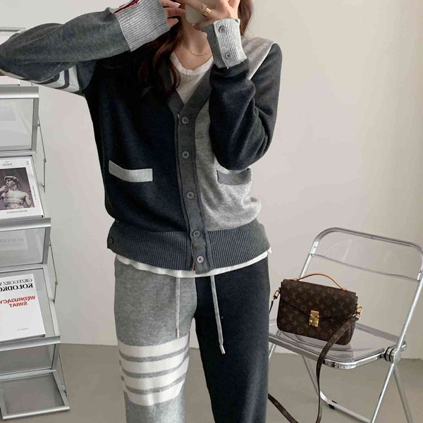 autumn new tb four bar college style color blocked wool knitted cardigan coat stripe leggings suit women, White
autumn new tb four bar college style color blocked wool knitted cardigan coat stripe leggings suit women, White