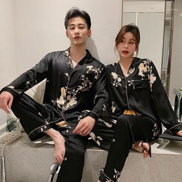 summer flower printed couple long sleeve pants sleepwear silk nightwear women men pajamas set homewear men's, Black;brown
summer flower printed couple long sleeve pants sleepwear silk nightwear women men pajamas set homewear men's, Black;brown