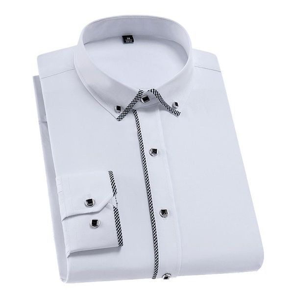 men's casual shirts trendy long sleeve shirt men plaid rim button down collar slim fit easy care solid formal business dress, White;black
men's casual shirts trendy long sleeve shirt men plaid rim button down collar slim fit easy care solid formal business dress, White;black