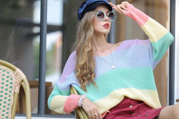 women's sweaters women long sleeve color block fashion sweet patchwork split loose knitwear for ladies, White;black
women's sweaters women long sleeve color block fashion sweet patchwork split loose knitwear for ladies, White;black