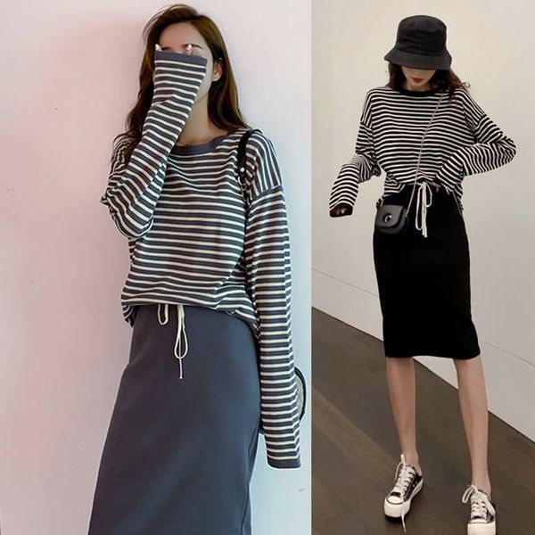 two piece dress autumn and winter loose striped long-sleeved sweater jacket skirt hip two-piece female tide sg3n, White
two piece dress autumn and winter loose striped long-sleeved sweater jacket skirt hip two-piece female tide sg3n, White