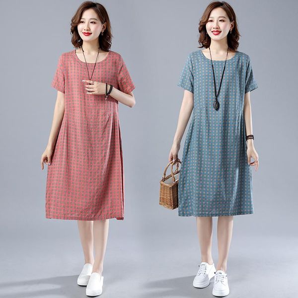 women's jeans summer large size women's loose and thin print aging middle-aged mother's medium long cotton linen dress fashion, Blue
women's jeans summer large size women's loose and thin print aging middle-aged mother's medium long cotton linen dress fashion, Blue