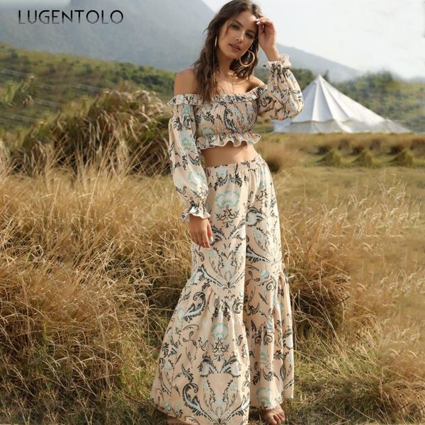 lugentolo 2 piece set women bohemian high waist fashion print summer long sleeve slash neck elastic short streetwear two dress, White
lugentolo 2 piece set women bohemian high waist fashion print summer long sleeve slash neck elastic short streetwear two dress, White