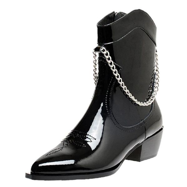 boots autumn winter leather black ankle zip metal chain decoration women shoes handsome pointed mid heel fashion
boots autumn winter leather black ankle zip metal chain decoration women shoes handsome pointed mid heel fashion