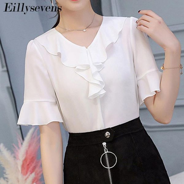 women solid color blouse flare short sleeve fashion ruffles ol casual 2021 female summer robe women's blouses & shirts, White
women solid color blouse flare short sleeve fashion ruffles ol casual 2021 female summer robe women's blouses & shirts, White