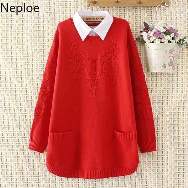 autumn winter plus size sweater women 4xl patch pockets casual fake two pieces shirt-collar knitwear pull femme 46375 210422, White;black
autumn winter plus size sweater women 4xl patch pockets casual fake two pieces shirt-collar knitwear pull femme 46375 210422, White;black