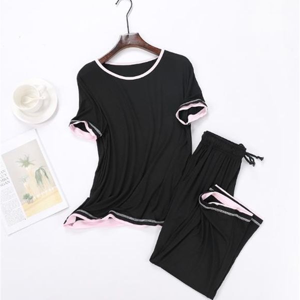 women's sleepwear modal cotton sleepwear set short-sleeved nine-point pant pajamas women summer loose home wear two-piece suit pijama f, Black;red
women's sleepwear modal cotton sleepwear set short-sleeved nine-point pant pajamas women summer loose home wear two-piece suit pijama f, Black;red
