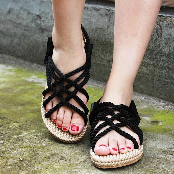 sandals rome women shoes summer slippers rope flat cross-tied open toe sandalia feminina chaussures femme, Black
sandals rome women shoes summer slippers rope flat cross-tied open toe sandalia feminina chaussures femme, Black