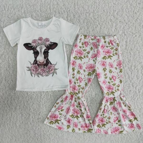 wholesale summer style baby girls clothes short sleeve pink cow shirt flower bell bottomed pants children sets kids outfit, White
wholesale summer style baby girls clothes short sleeve pink cow shirt flower bell bottomed pants children sets kids outfit, White