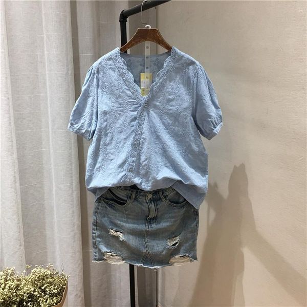 women's blouses & shirts little flowers surface embroidery v-neck cotton 100% kawaii short sleeve shirt, White
women's blouses & shirts little flowers surface embroidery v-neck cotton 100% kawaii short sleeve shirt, White