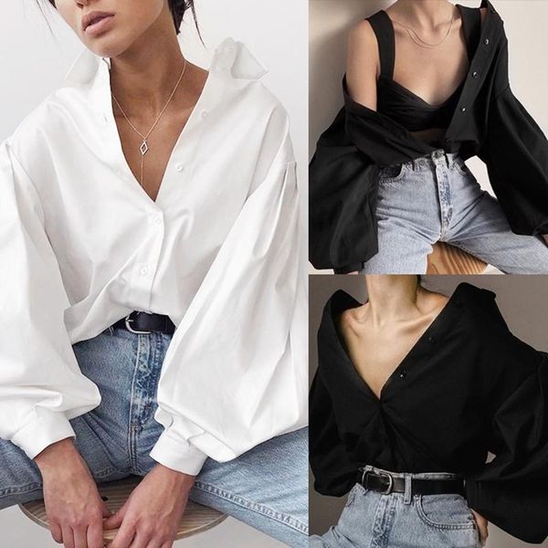 lantern sleeve elegant shirt button vintage blouse office ladies female casual women's blouses & shirts, White
lantern sleeve elegant shirt button vintage blouse office ladies female casual women's blouses & shirts, White