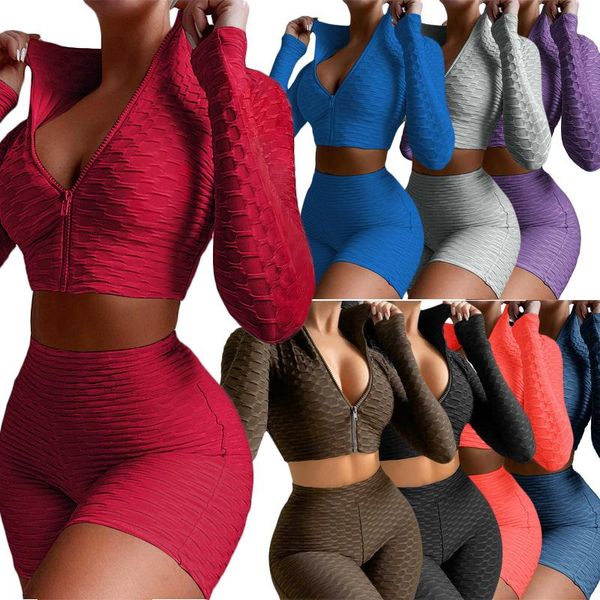 women's tracksuits women summer clothing sets fitness skinny long sleeve zipper crop and elastic waist shorts sport two pieces set, Gray
women's tracksuits women summer clothing sets fitness skinny long sleeve zipper crop and elastic waist shorts sport two pieces set, Gray