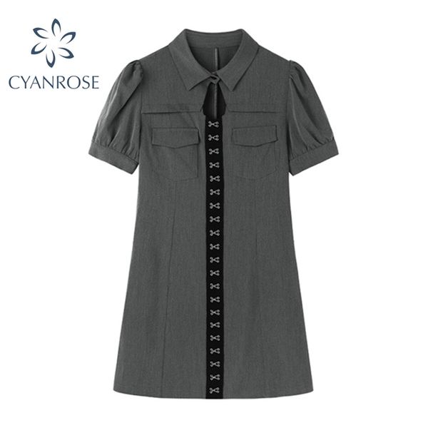 women's summer crop shirt dress short sleeve solid slim preppy style work korean dresses female streetwear casual vestidos mujer 210430, Black;gray
women's summer crop shirt dress short sleeve solid slim preppy style work korean dresses female streetwear casual vestidos mujer 210430, Black;gray