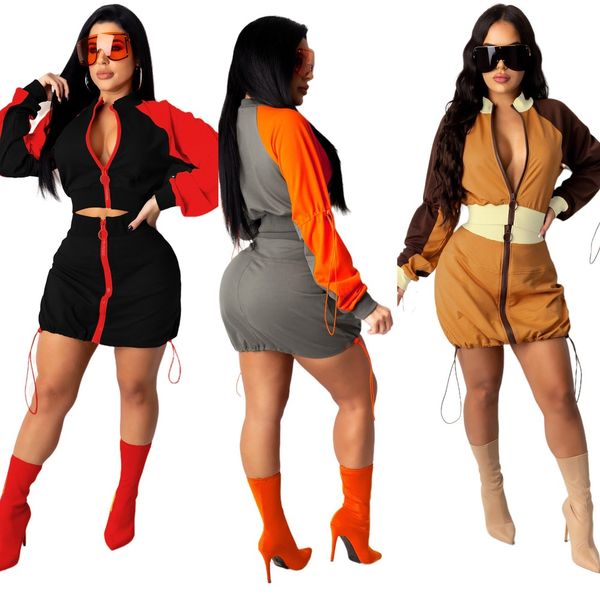 patchwork tight two pieces skirt sets women long sleeve zip-up crop + mini skirt spring summer casual outfit clothesb, Black;white
patchwork tight two pieces skirt sets women long sleeve zip-up crop + mini skirt spring summer casual outfit clothesb, Black;white