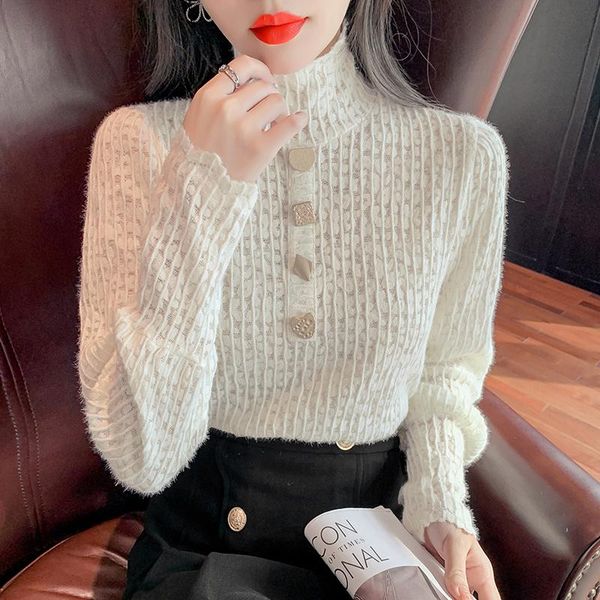women's blouses & shirts autumn and winter 2021 blouse high collar lace pullover korean bottomed shirt women fashion clothes chic blus, White
women's blouses & shirts autumn and winter 2021 blouse high collar lace pullover korean bottomed shirt women fashion clothes chic blus, White