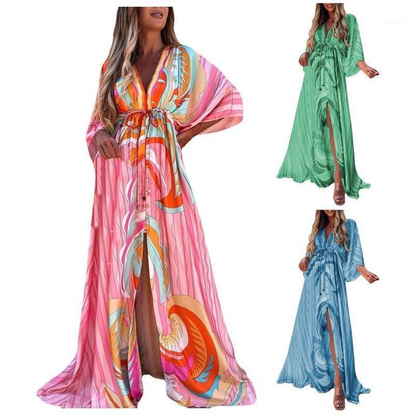 women's swimwear fashion print women maxi dress summer holiday boho bandage long plus size sleeve slit vintage robe longue 2021, White;black
women's swimwear fashion print women maxi dress summer holiday boho bandage long plus size sleeve slit vintage robe longue 2021, White;black