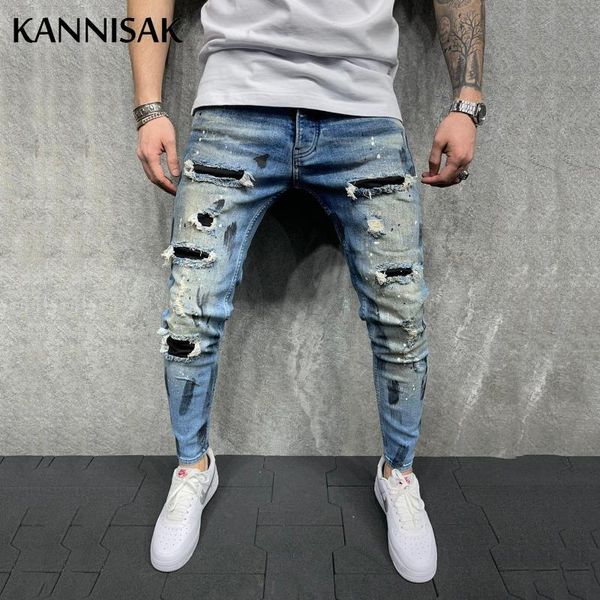 men's jeans kannisak men ripped hole appliques streetwear denim pants skinny pencil pant full length slim fit male cargo 2021, Blue
men's jeans kannisak men ripped hole appliques streetwear denim pants skinny pencil pant full length slim fit male cargo 2021, Blue