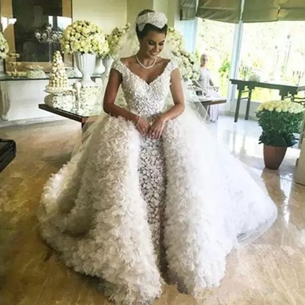 luxurious 3d applique wedding dress with detachable long train v-neck bridal gown custom made tiered wedding gowns, White
luxurious 3d applique wedding dress with detachable long train v-neck bridal gown custom made tiered wedding gowns, White