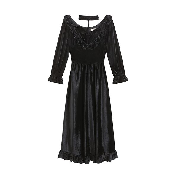 dress autumn vintage velvet black party out elegant waist high dress female bing, Black;gray
dress autumn vintage velvet black party out elegant waist high dress female bing, Black;gray