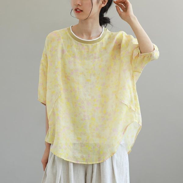 women's blouses & shirts 21summer women sweet style printed loose half sleeve asymmetric female linen thin fashion, White
women's blouses & shirts 21summer women sweet style printed loose half sleeve asymmetric female linen thin fashion, White