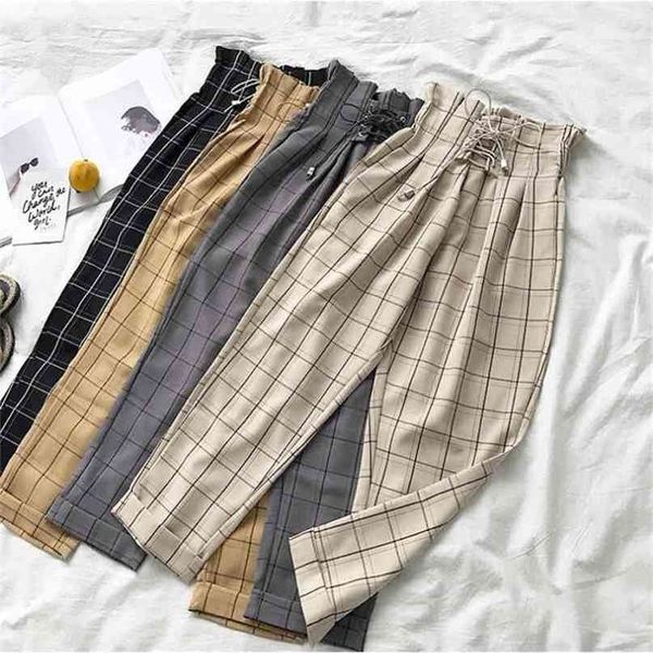 spring summer casual lace up ankle-length pant's plaid loose harem nine 210915, Black;white
spring summer casual lace up ankle-length pant's plaid loose harem nine 210915, Black;white