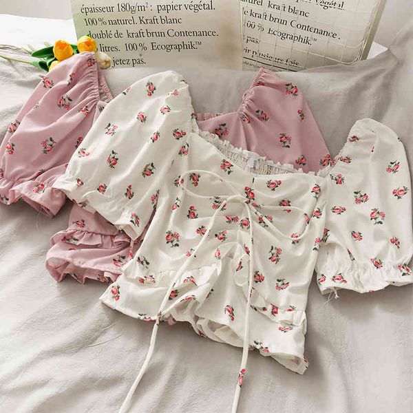 women's floral blouse short sleeve chiffon fashion pleated drawstring slim elastic crop women summer 210518, White
women's floral blouse short sleeve chiffon fashion pleated drawstring slim elastic crop women summer 210518, White