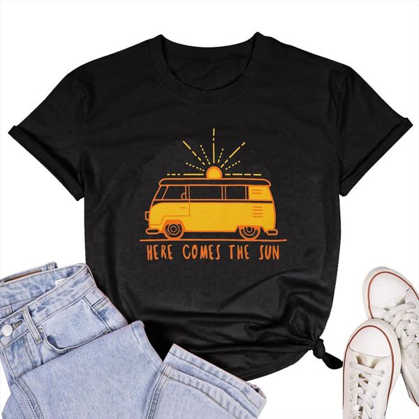 here comes the sun bus womens t shirts print tshirts short sleeve vogue summer tee o neck female loose, White
here comes the sun bus womens t shirts print tshirts short sleeve vogue summer tee o neck female loose, White