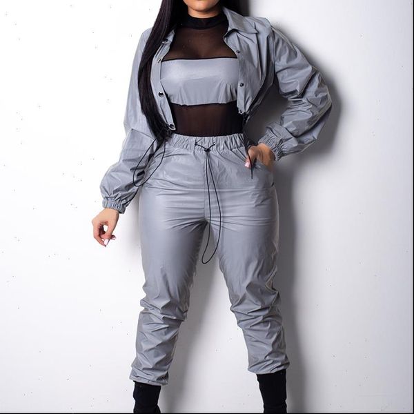 streetwear womens tracksuits reflective sweat suits women spring autumn turn down collar long sleeve buttons crop pants set jersey, Gray
streetwear womens tracksuits reflective sweat suits women spring autumn turn down collar long sleeve buttons crop pants set jersey, Gray