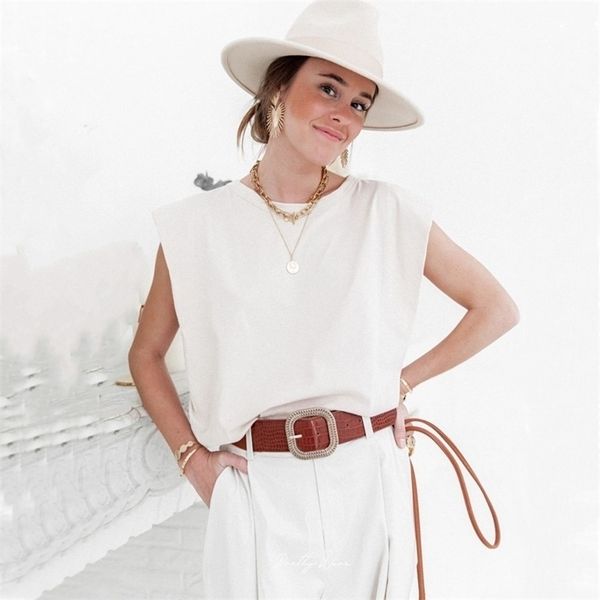 cotton shoulder padded korean women t-shirt o-neck sleeveless solid female t shirt new summer casual loose ladies tees 210324, White
cotton shoulder padded korean women t-shirt o-neck sleeveless solid female t shirt new summer casual loose ladies tees 210324, White