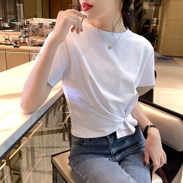 folds woman tshirts cotton black white 2021 summer korean fashion short sleeve clothing pullover o-neck solid top
folds woman tshirts cotton black white 2021 summer korean fashion short sleeve clothing pullover o-neck solid top