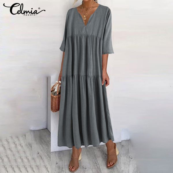 dresses celmia women's casual sundress 2021 summer v neck long shirt dress loose bohemian holiday pleated maxi vestidos plus size, Black;gray
dresses celmia women's casual sundress 2021 summer v neck long shirt dress loose bohemian holiday pleated maxi vestidos plus size, Black;gray