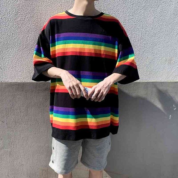 men's t-shirts summer rainbow striped t-shirt korean fashion loose casual harajuku streetwear hip-hop short-sleeved 6kld, White;black
men's t-shirts summer rainbow striped t-shirt korean fashion loose casual harajuku streetwear hip-hop short-sleeved 6kld, White;black