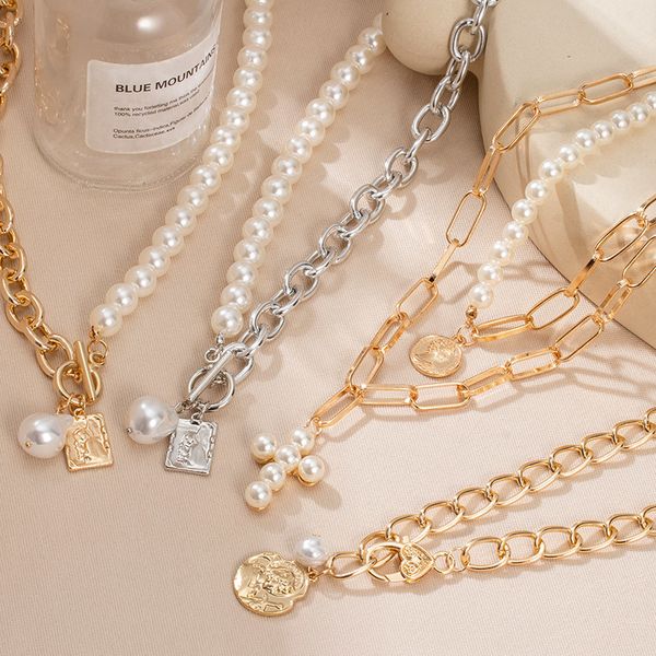 fashion multilayer pearl crocss chokers necklace for women vintage bohemian female chain metal coin necklaces 2021 trend jewelry, Silver
fashion multilayer pearl crocss chokers necklace for women vintage bohemian female chain metal coin necklaces 2021 trend jewelry, Silver