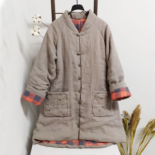 johnature women vintage linen parkas stand long sleeve winter coats button pockets thick winter chinese style parkas 210521, Black
johnature women vintage linen parkas stand long sleeve winter coats button pockets thick winter chinese style parkas 210521, Black