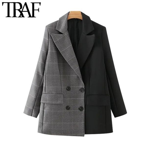 traf women fashion double breasted patchwork blazer coat vintage long sleeve pockets female outerwear chic 211006, White;black
traf women fashion double breasted patchwork blazer coat vintage long sleeve pockets female outerwear chic 211006, White;black