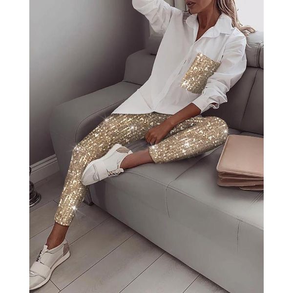 two piece dress stylish lady glitter sequin 2 set women 2021 autumn long sleeve shirt and sequined pencil pant shiny bling outfit, White
two piece dress stylish lady glitter sequin 2 set women 2021 autumn long sleeve shirt and sequined pencil pant shiny bling outfit, White