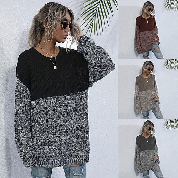 women's sweaters 2021 autumn w contrast round neck with long sleeve knitted sweater fashion for women, White;black
women's sweaters 2021 autumn w contrast round neck with long sleeve knitted sweater fashion for women, White;black