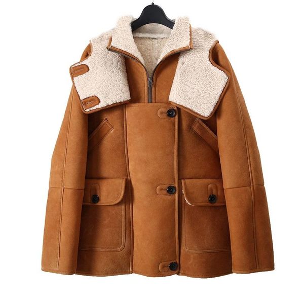 women's fur & faux luxurious women import real sheep leather jacket brown elegant lady genuine sheepskin outerwear double faced, Black
women's fur & faux luxurious women import real sheep leather jacket brown elegant lady genuine sheepskin outerwear double faced, Black