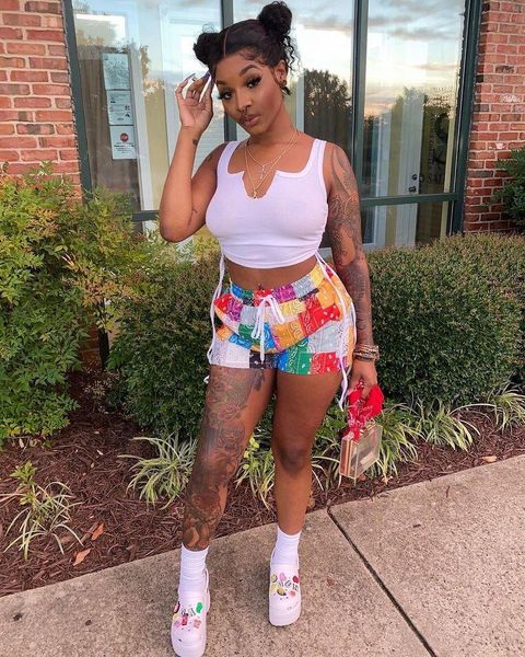 women's shorts 2021 summer women hipster bandage drawstring printed color blocking loose beach pants plus size female outfits, White;black
women's shorts 2021 summer women hipster bandage drawstring printed color blocking loose beach pants plus size female outfits, White;black