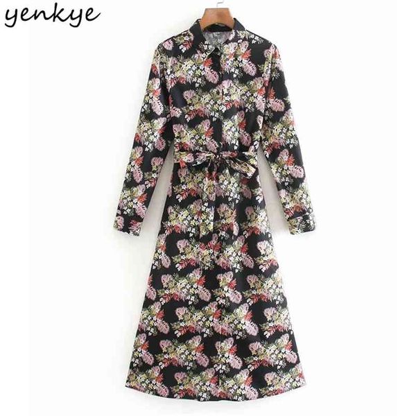 vintage floral print women dress lapel collar long sleeve with belt a-line midi spring casual vestido 210514, Black;gray
vintage floral print women dress lapel collar long sleeve with belt a-line midi spring casual vestido 210514, Black;gray