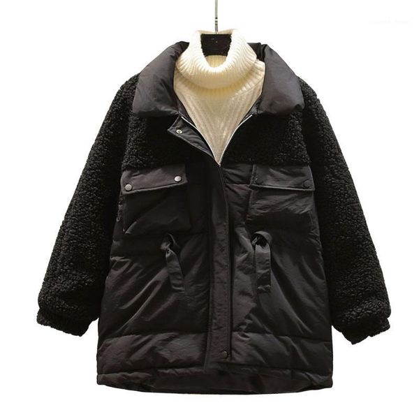women's down & parkas lamb wool stitching padded jacket 2021 winter korean version loose belt waist bread mid-length women, Black
women's down & parkas lamb wool stitching padded jacket 2021 winter korean version loose belt waist bread mid-length women, Black