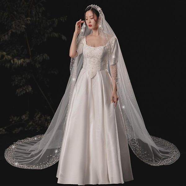 bridal veils 2021 pearl long wedding veil for women retro cathedral white soft tulle beaded modeling accessories heddress, Black
bridal veils 2021 pearl long wedding veil for women retro cathedral white soft tulle beaded modeling accessories heddress, Black