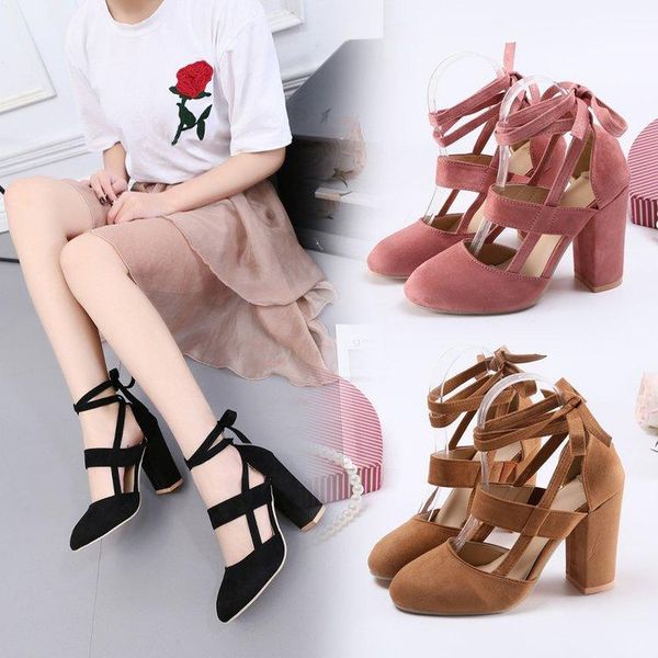 summer thick heel suede ankle strap high heels sandals women dress shoes, Black 
summer thick heel suede ankle strap high heels sandals women dress shoes, Black