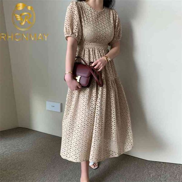 summer korean chic elegant temperament lace hollow out puff sleeve high waist long dress mid-calf short solid female 210506, Black;gray
summer korean chic elegant temperament lace hollow out puff sleeve high waist long dress mid-calf short solid female 210506, Black;gray