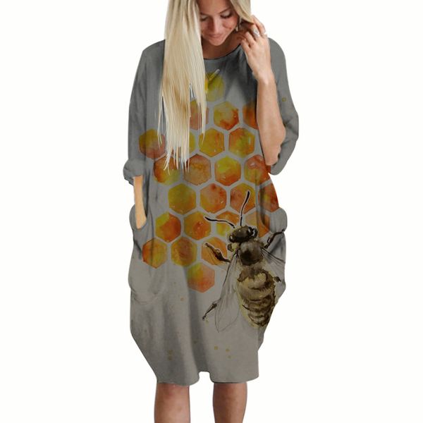spring and autumn bee king picking honey pattern long pocket t-shirt oversized female elements round neck dress, Black;gray
spring and autumn bee king picking honey pattern long pocket t-shirt oversized female elements round neck dress, Black;gray