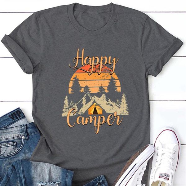 women's t-shirt tshirts happy camper letter print summer plus size casual clothes cute mountain pine tent graphic ladies streetwear, White
women's t-shirt tshirts happy camper letter print summer plus size casual clothes cute mountain pine tent graphic ladies streetwear, White