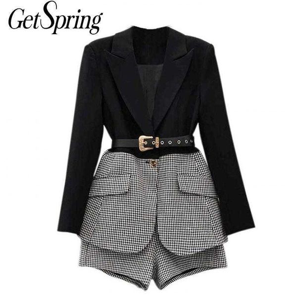 getspring women set suit blazer pants s color matching coats high waist short vintage two piece 210601, White;black
getspring women set suit blazer pants s color matching coats high waist short vintage two piece 210601, White;black