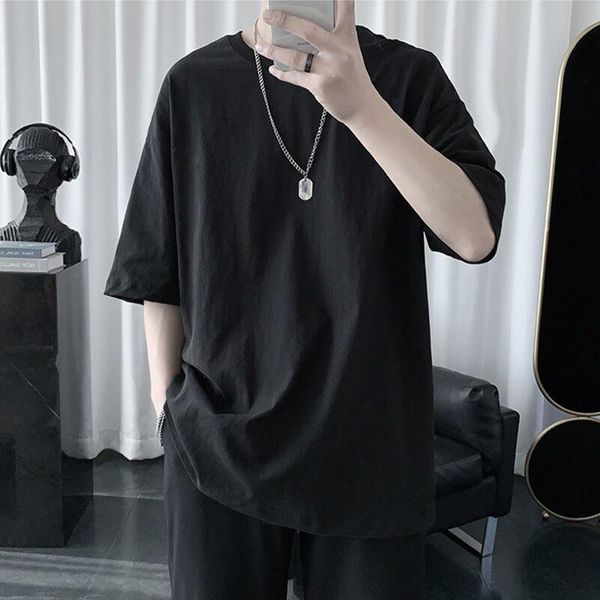 short sleeve t-shirt boys solid color loose 5-point men's t-shirts, White;black
short sleeve t-shirt boys solid color loose 5-point men's t-shirts, White;black