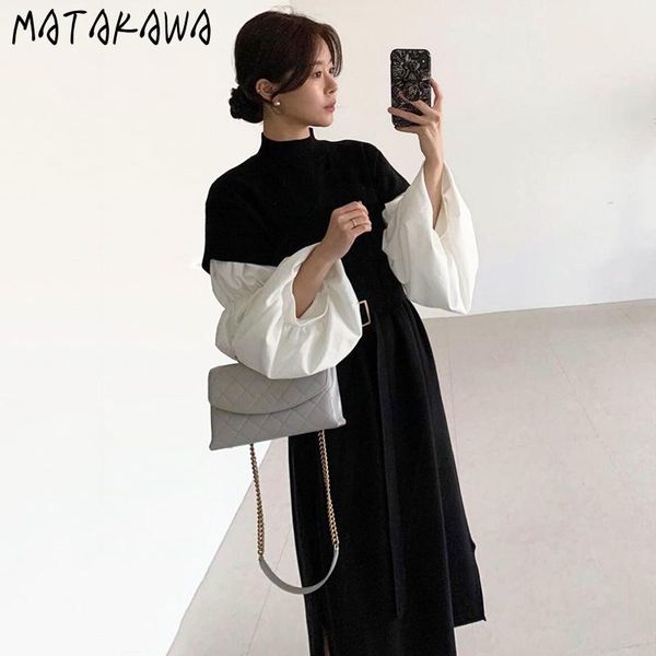 stand collar black and white femme robe splicing lantern sleeves vestido de mujer lace waist fake two-piece knitted woman dress casual dress, Black;gray
stand collar black and white femme robe splicing lantern sleeves vestido de mujer lace waist fake two-piece knitted woman dress casual dress, Black;gray